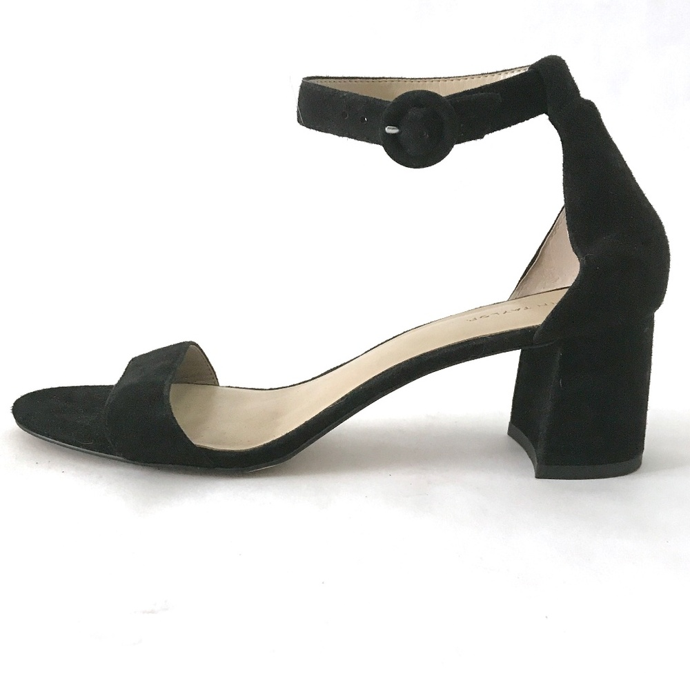 3/$15 Ann Taylor Black Velvet Suede Ankle Strap Chunk Heel Sandal